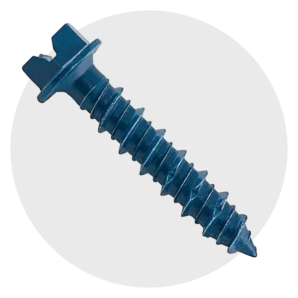 Blue masonry screw anchor with hex washer head – heavy-duty fastener for concrete and brick construction