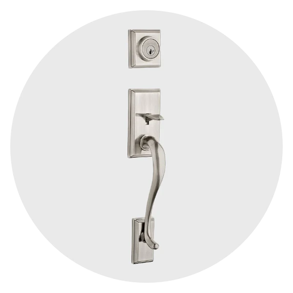 Brushed nickel front door handle and deadbolt set – modern entry hardware for home