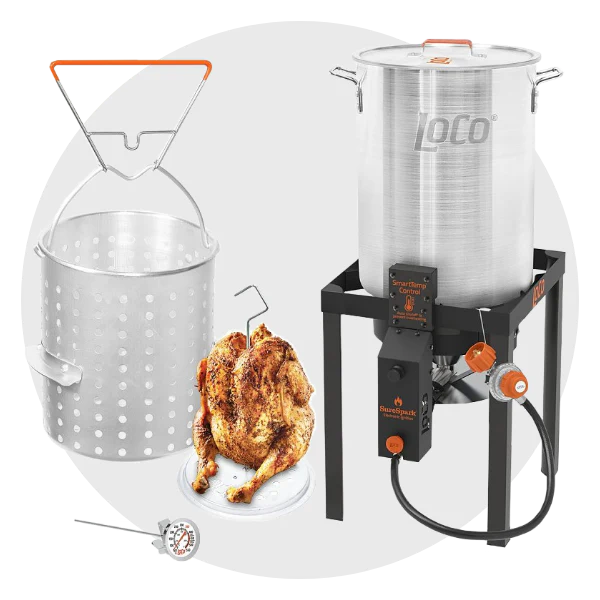 LoCo turkey fryer kit with propane burner, aluminum pot, fryer basket, and thermometer – outdoor living and patio equipment
