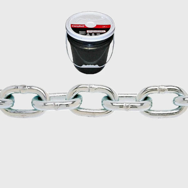 Galvanized steel chain and bucket of chain links – heavy-duty chain and hardware for industrial and construction use