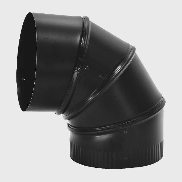 Black metal stove pipe elbow connector