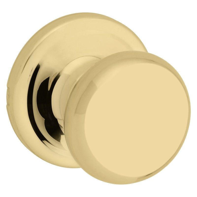 Kwikset 720J 3CP6AL Passage Knob, Polished Brass, 1-3/8 to 1-3/4 in Thick Door, 2-1/4 in Strike