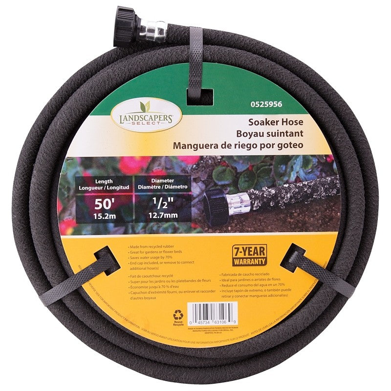 Landscapers Select P174-161102 Soaker Hose, 50 ft L, Plastic Male and Female Couplings, Rubber, Black