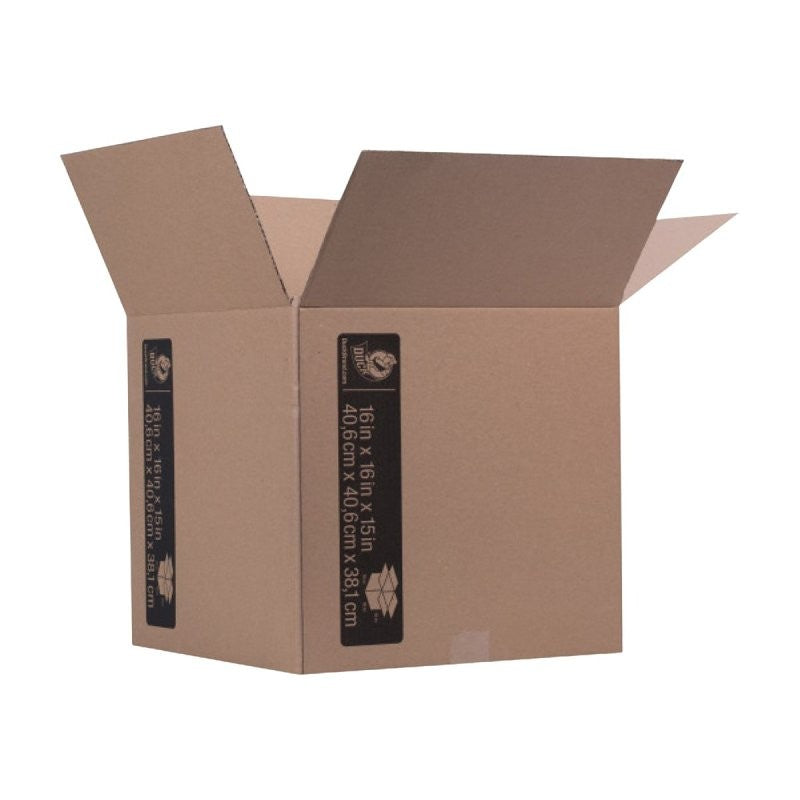 Duck 281502 Kraft Box, 16 in L, 15 in W, 32 lb Capacity, Cardboard, Brown