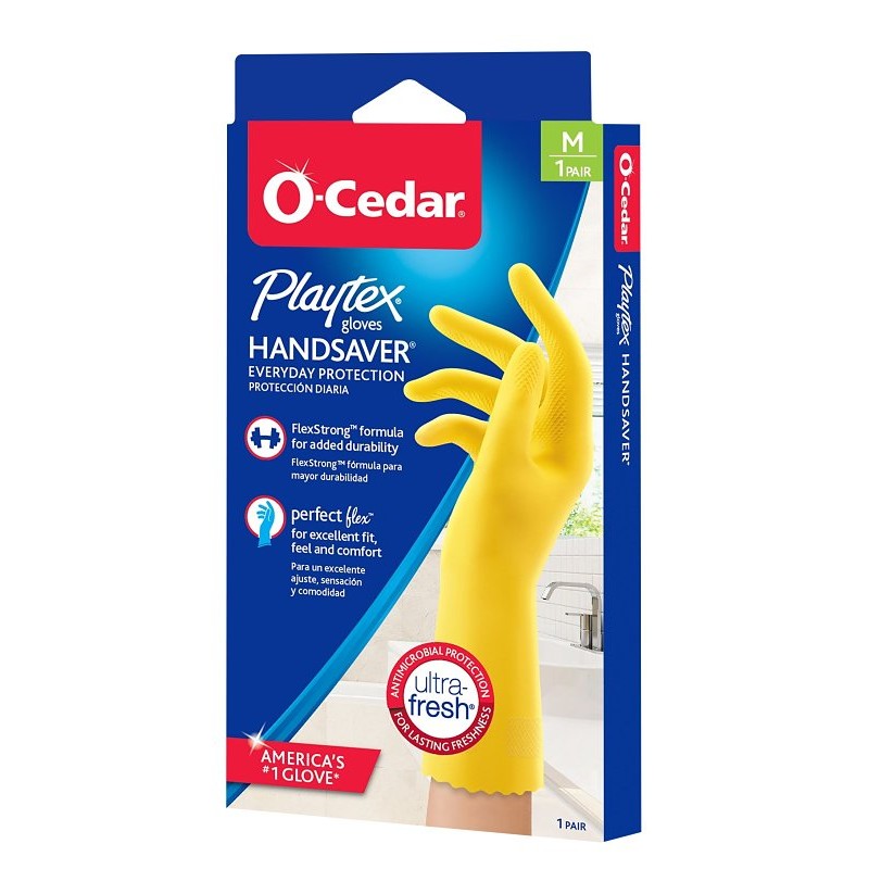 Playtex HandSaver 163675 Reusable Gloves, M, Latex/Neoprene/Nitrile, Yellow (Pack of 6)