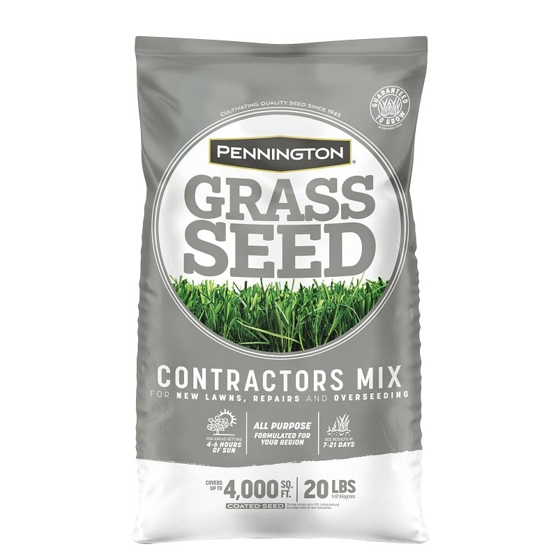 Pennington 100520605 Grass Seed, Contractors Mix, 20 lb, 4000 sq-ft Coverage Area
