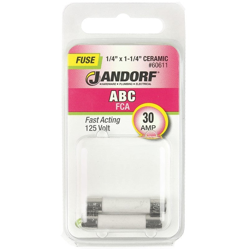 Jandorf 60611 Fast Acting Fuse, 30 A, 125 VDC, 200, 400, 1000 A Interrupt, Ceramic Body