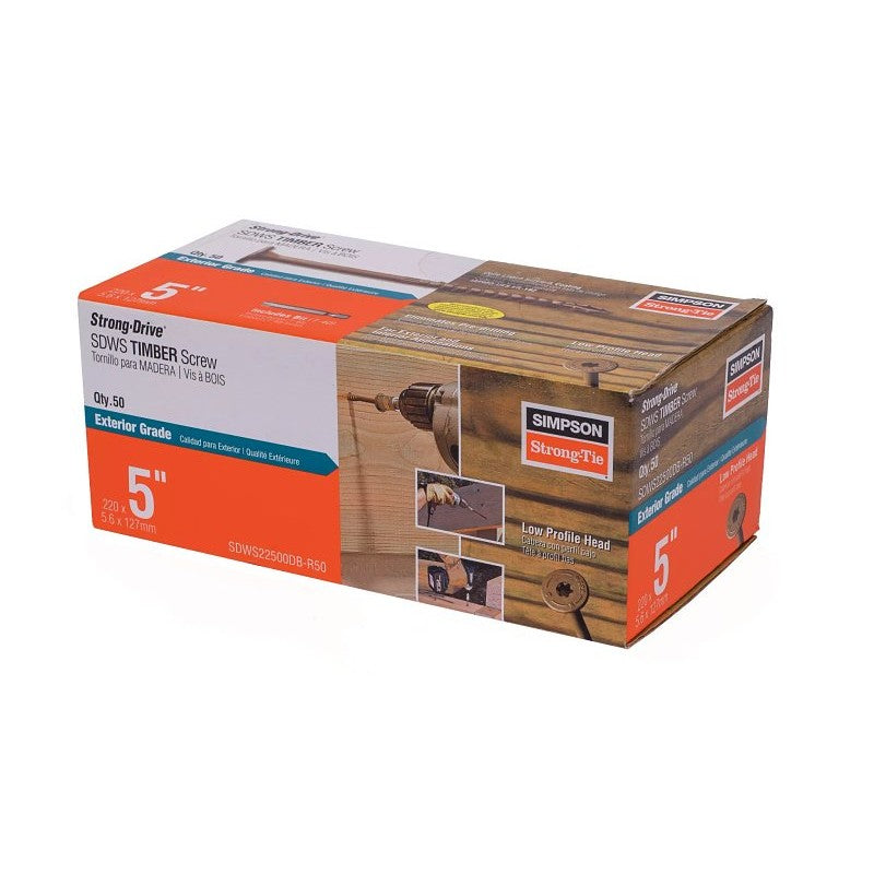 Simpson Strong-Tie Strong-Drive SDWS SDWS22500DB-R50 Timber Screw, 5 in L, Serrated Thread, Washer Head, Steel, Tan