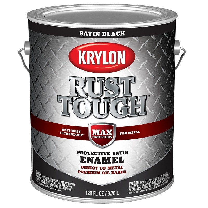 Krylon Rust Tough K09733008 Rust Preventative Paint, Satin, Black, 1 gal, 400 sq-ft/gal Coverage Area (Pack of 4)