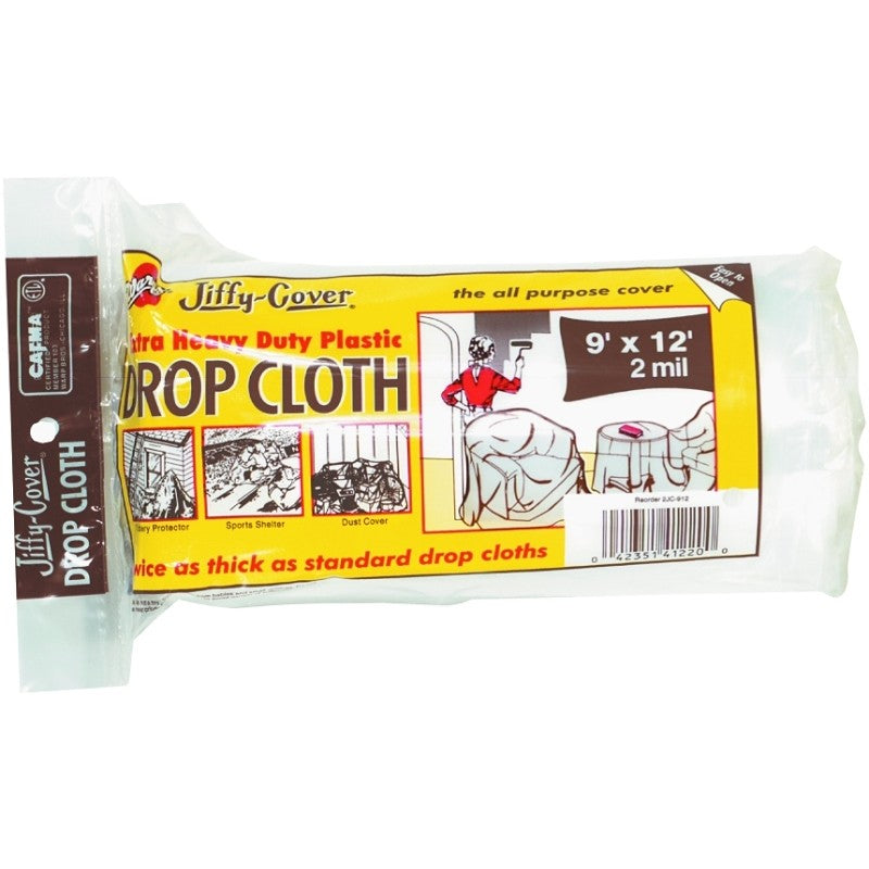 Warp's 2JC-912 Drop Cloth, 2 mil Thick, 12 ft L, 9 ft W, Plastic, Clear (Pack of 12)