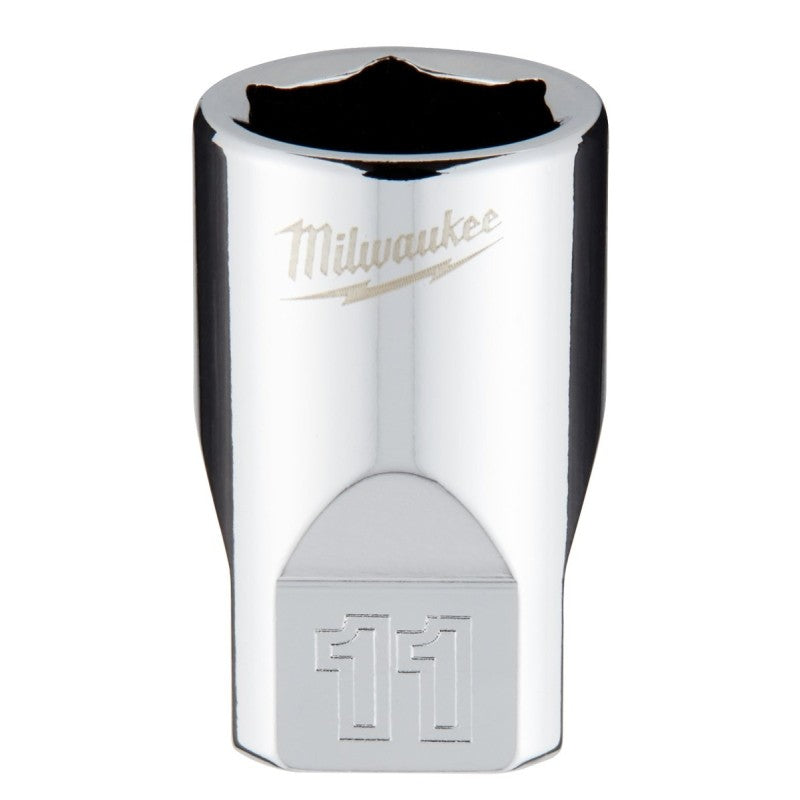 Milwaukee 45-34-9037 Socket, 11 mm Socket, Standard Socket, 4.921 in OAL, 1/4 in Drive, 6-Point, Chrome Vanadium Steel