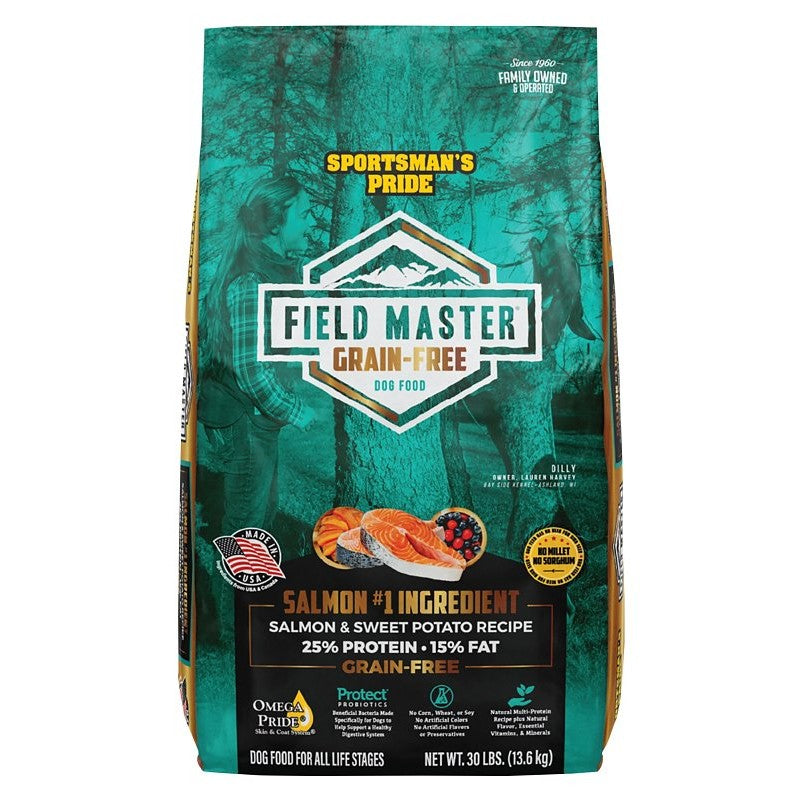 Sportsman's Pride Field Master 10166 Dog Food, Small, Medium, Large Breed, Dry, Salmon, Sweet Potato, 30 lb Bag