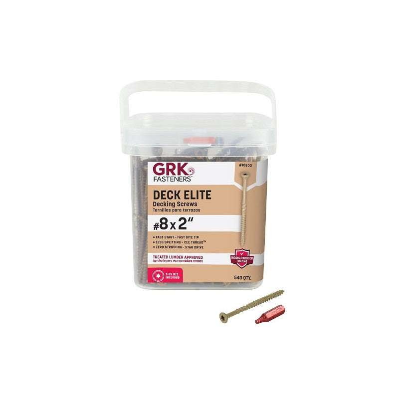 GRK Fasteners DECK ELITE 10802 Deck Screw, #8 Thread, 2 in L, Coarse, W-Cut Thread, Bugle Head, Steel, Polymer, 700/PK