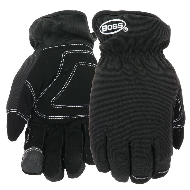 Boss Arctik B95261-L Work Gloves, Men's, L, Wing Thumb, Slip-On Cuff, Polyester/Synthetic Leather, Black