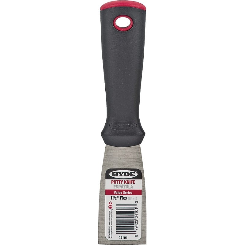 Hyde 04101 Putty Knife, 1-1/2 in W Blade, HCS Blade, Polypropylene Handle, Ergonomic Handle