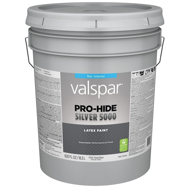 Valspar Pro-Hide Silver 5000 7100 028.0071002.008 Latex Paint, Water Base, Flat, Pastel Base, 5 gal