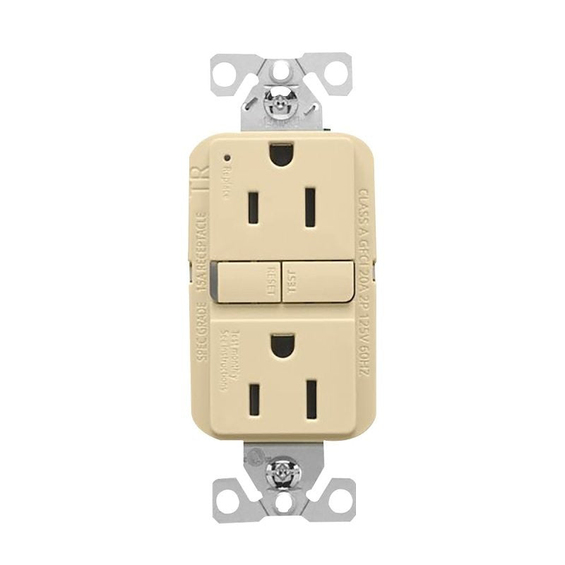 Eaton TRGF15V Tamper-Resistant GFCI Receptacle, 125 V, 15 A, NEMA: NEMA 5-15R, Back, Side Wiring, Ivory