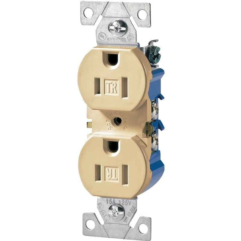 Eaton Wiring Devices TR270V-BOX Duplex Receptacle, PVC, Ivory, 2-Pole, 15 A, 125 V, 3-Wire, NEMA: 5-15R