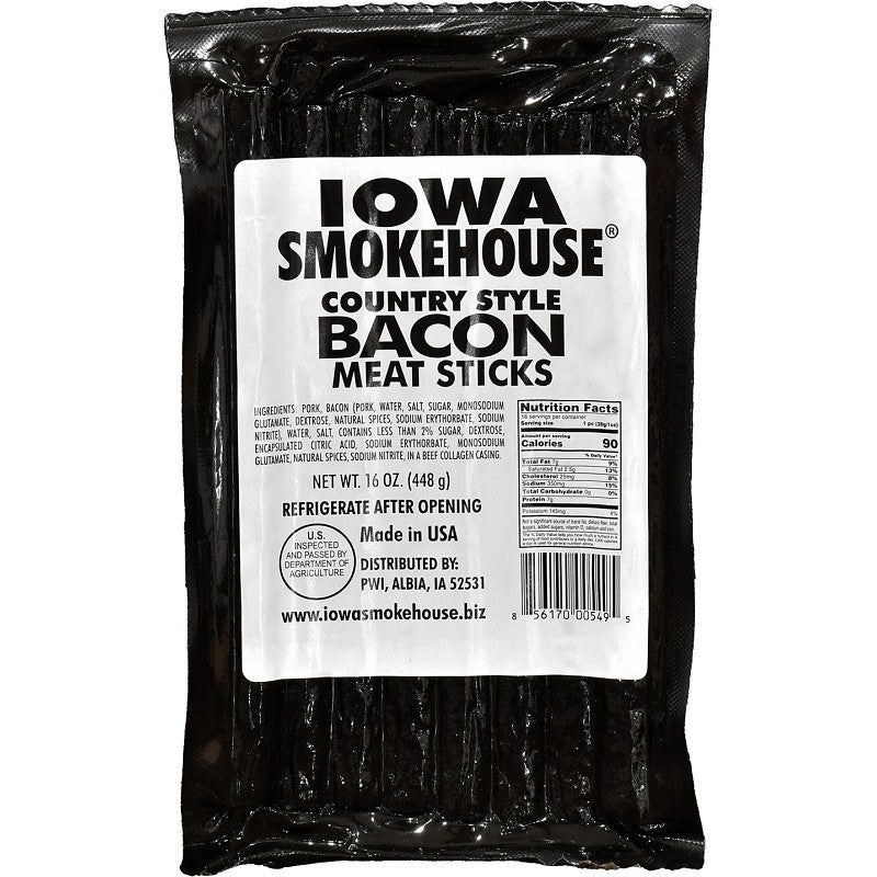 Iowa Smokehouse is-16csba Meat Stick, Bacon, 16 oz (Pack of 10)