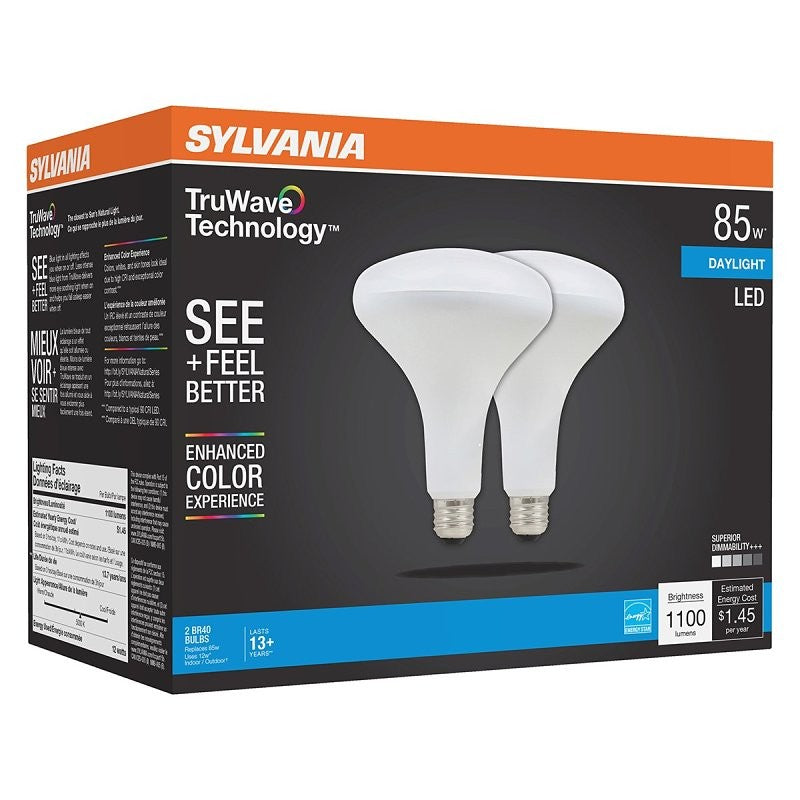 Sylvania 40787 Natural LED Bulb, Spotlight, BR40 Lamp, 85 W Equivalent, E26 Lamp Base, Dimmable, Frosted, Daylight Light