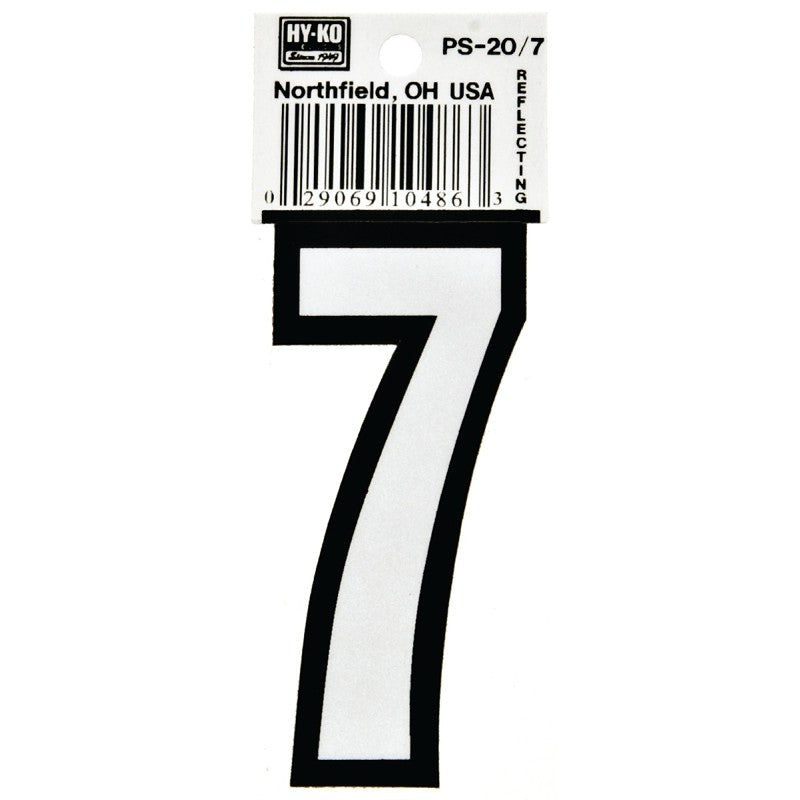 Hy-Ko PS-20/7 Reflective Sign, Character: 7, 3-1/4 in H Character, Black/White Character, Vinyl (Pack of 10)