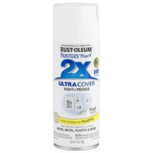 Rust-Oleum Painter's Touch 2X Ultra Cover 334021 Spray Paint, Flat, White, 12 oz, Aerosol Can