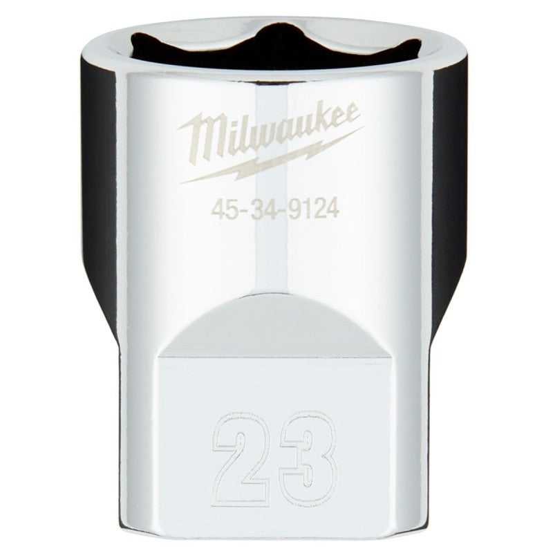 Milwaukee 45-34-9124 Socket, 23 mm Socket, 1/2 in Drive, 6-Point, Chrome Vanadium Steel, Chrome