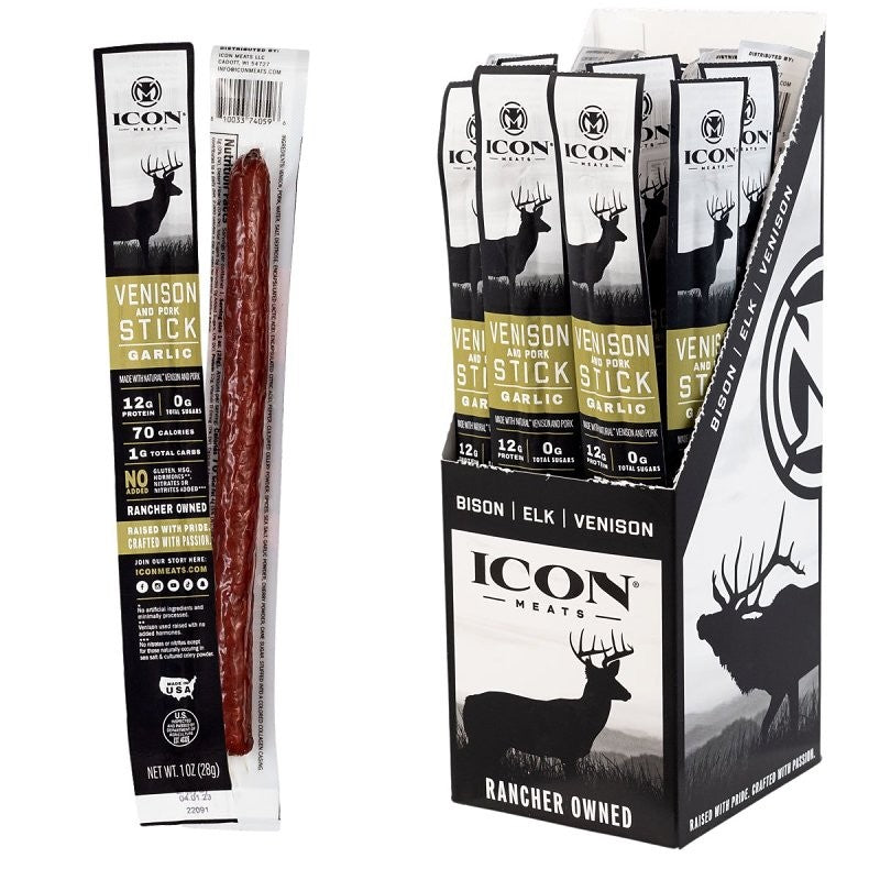 Icon Meats 8-10033-74126-5 Venison Stick, Garlic, 1 oz (Pack of 24)