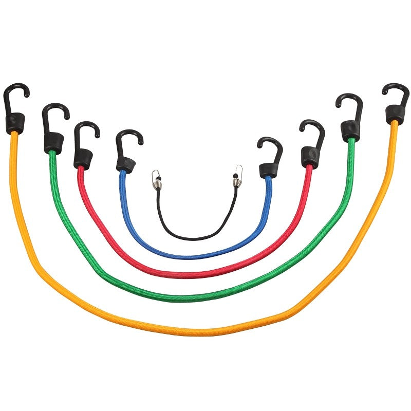 ProSource FH64030 Stretch Cord Set, Polypropylene, Black/Blue/Red/Green/Yellow, Hook End