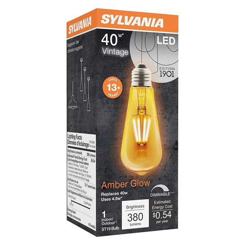 Sylvania 75351 Ultra Vintage LED Lamp, Decorative, ST19 Lamp, 40 W Equivalent, E26 Lamp Base, Dimmable, Warm White Light