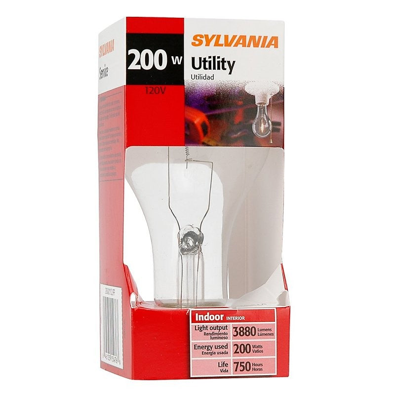 Sylvania 15476 Incandescent Lamp, 200 W, A21 Lamp, Medium Lamp Base, 3880 Lumens, 2850 K Color Temp, 750 hr Average Life