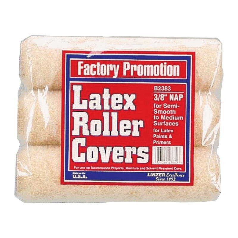 Linzer B2383 Roller Cover, 3/8 in Thick Nap, Polyester Cover, 12/PK
