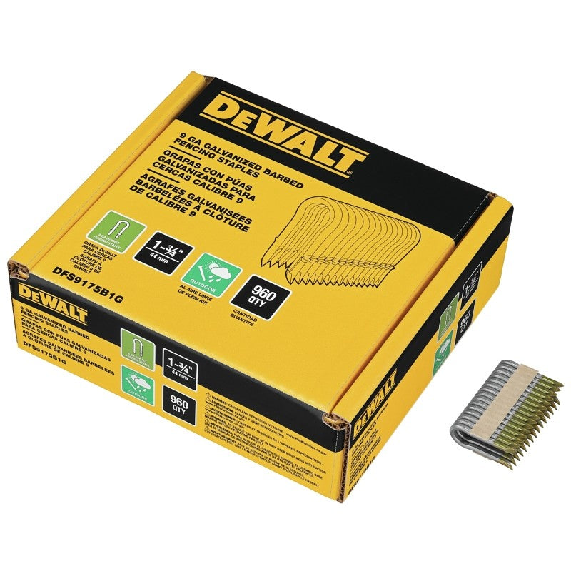 DEWALT DFS9175B1G Series Barbed Fence Staple, 1-3/4 in L, Aluminum/Zinc, 9 ga Wire, 9 ga Gauge, Galvanized Steel, 960/PK