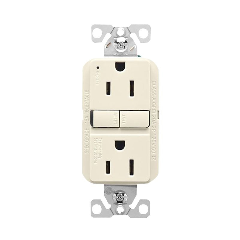 Eaton GF15LA GFCI Receptacle, 125 V, 15 A, NEMA: NEMA 5-15R, Back, Side Wiring, Light Almond