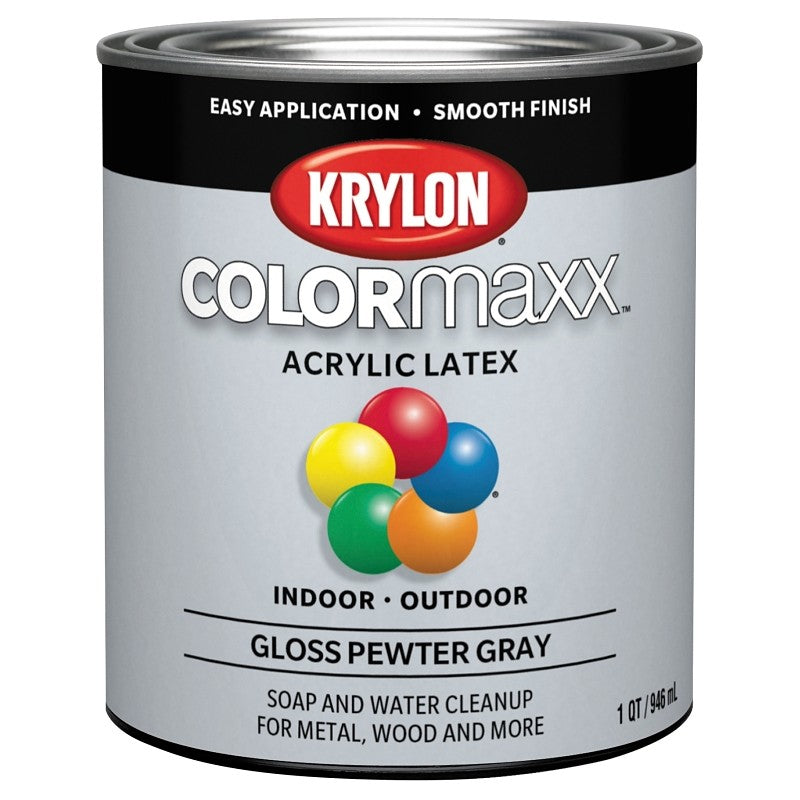 Krylon K05644007 Paint, Gloss, Pewter Gray, 32 oz, 100 sq-ft Coverage Area