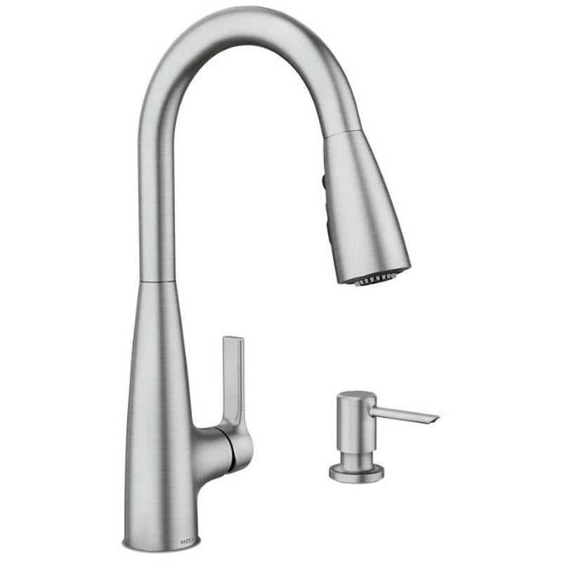 Moen Haelyn 87627 Series 87627SRS Pull-Down Kitchen Faucet, 1.5 gpm, 1-Handle, 1, 2, 3, 4-Faucet Hole, Metal