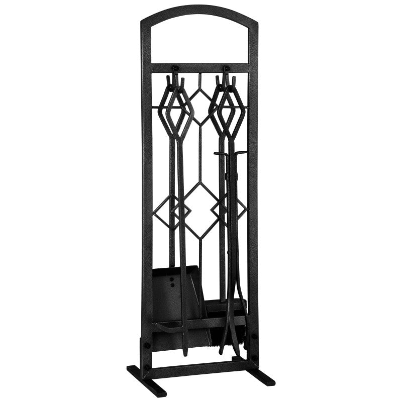 Simple Spaces CPO61147NN3L Fireplace Tool Set, Tools with Stand, Steel, Natural, Powder Coated, 5-Piece