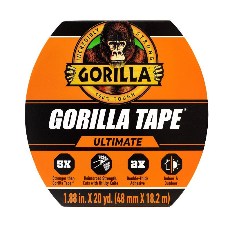 Gorilla 113499 Duct Tape, 20 yd L, 1.88 in W, Polyethylene Backing, Black