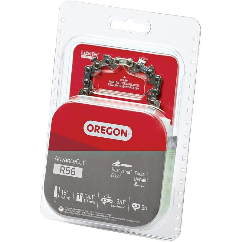 Oregon Micro-Lite R56 Chainsaw Chain, 16 in L Bar, 0.043 Gauge, 3/8 in TPI/Pitch, 56-Link