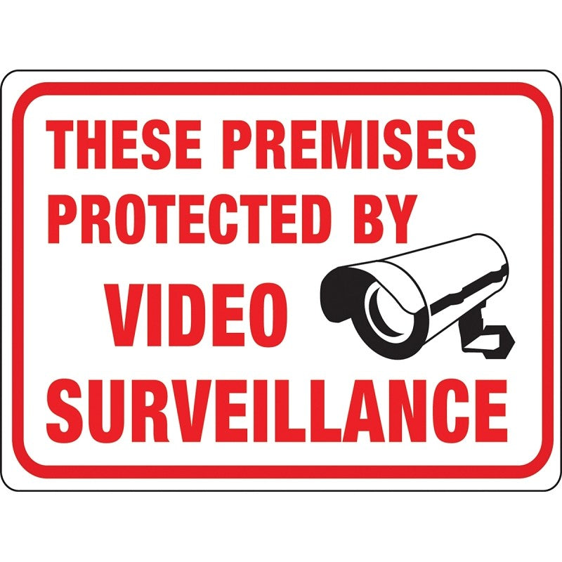 Hy-Ko 20619 Identification Sign, Rectangular, THESE PREMISES PROTECTED BY VIDEO SURVEILLANCE, Black/Red Legend, Plastic (Pack of 10)