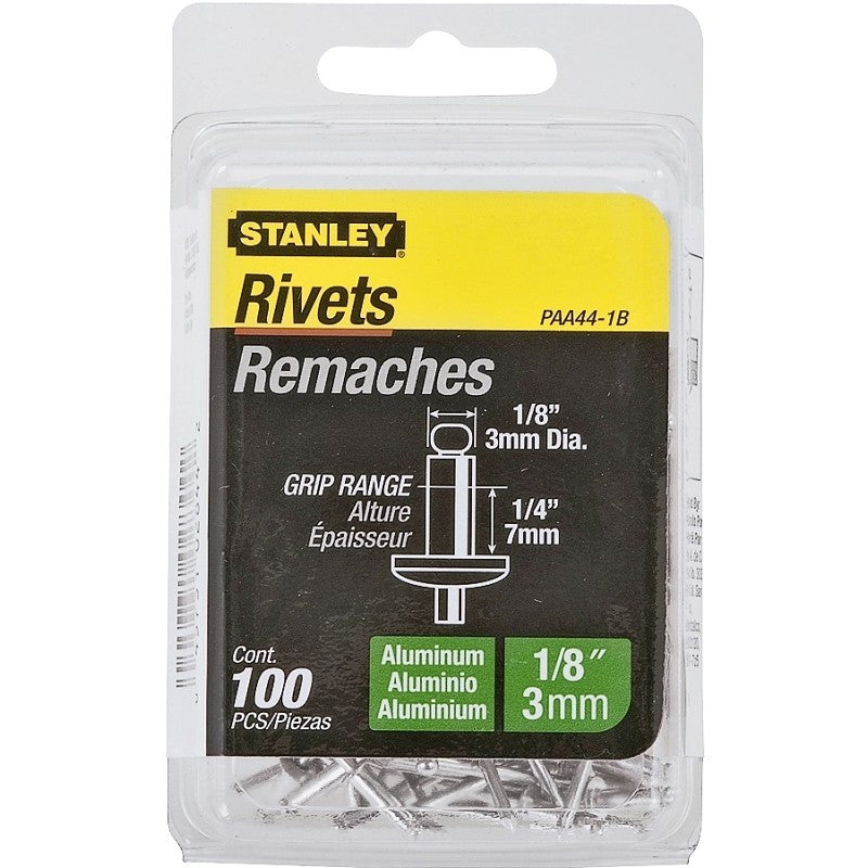 STANLEY PAA44-1B Pop Rivet, Reusable, 1-5/8 in L, Aluminum