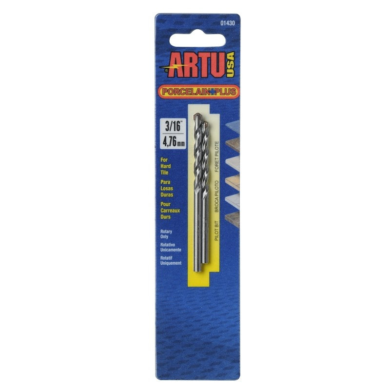 ARTU 01430 Drill Bit, 3/16 in Dia, 3-1/2 in OAL, Flat Flute, 2-Flute, 3/16 in Dia Shank, Straight Shank