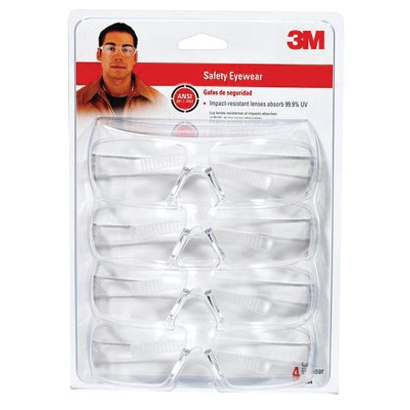 3M 90834-00000B Safety Glasses, Clear Lens, Clear Frame, Anti-Scratch Lens, Polycarbonate Lens, Wraparound Frame