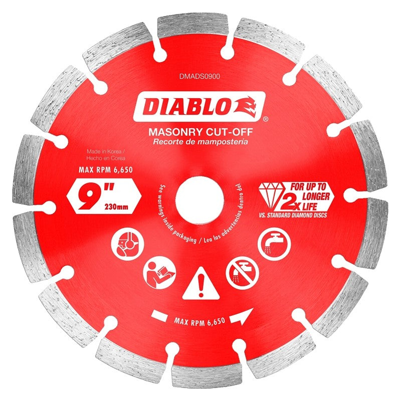 Diablo DMADS0900 Series Saw Blade, Cut-Off Disc Blade, 9 in Dia, Segmented Rim, 1/PK