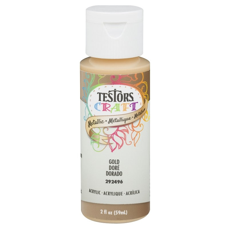 Testors 292496A Acrylic Craft Paint, Metallic, Gold, 2 oz, Bottle