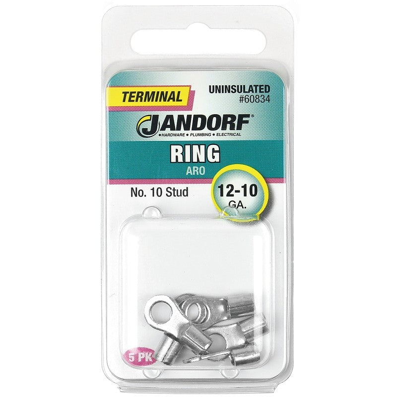 Jandorf 60834 Ring Terminal, 12 to 10 AWG Wire, #10 Stud, Copper Contact