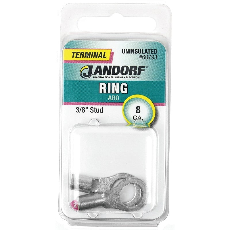Jandorf 60793 Ring Terminal, 8 AWG Wire, 3/8 in Stud
