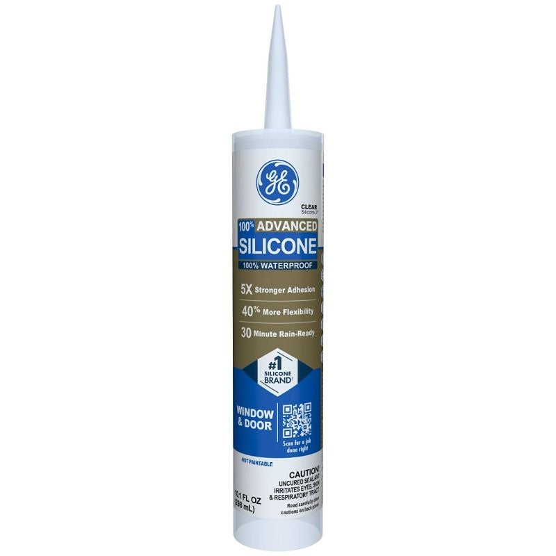 GE Advanced Silicone 2 2811092 Window & Door Sealant, Clear, 24 hr Curing, 10.1 fl-oz Cartridge (Pack of 12)