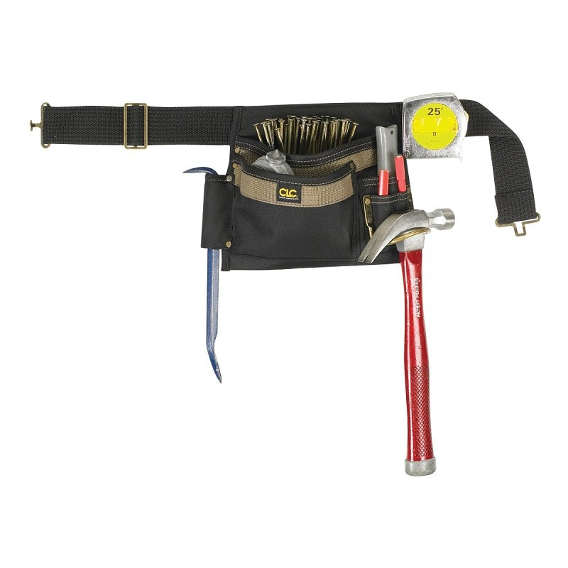 CLC Tool Works Series 1245 Tool Apron, 46 in Waist, Polyester, Black/Brown, 5-Pocket