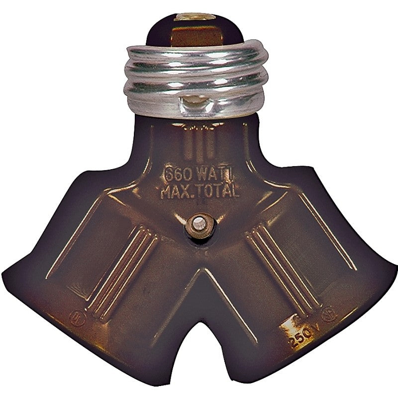 Eaton Wiring Devices 700B-BOX Lamp Holder Adapter, Medium Base, 660 W, 2-Outlet, Thermoplastic, Brown